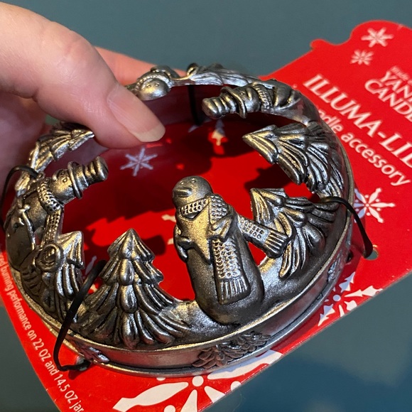 NWT Yankee Candle Illuma-Lid Snowman & Christmas Trees Candle Topper Silver - Picture 3 of 3